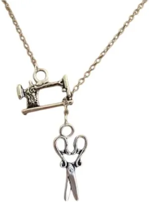 Vintage Mini Sewing Machine Scissors Alloy Pendant Necklaces Women Fashion For 2025 Combination Hip Hop Clavicle Chain Party Gift