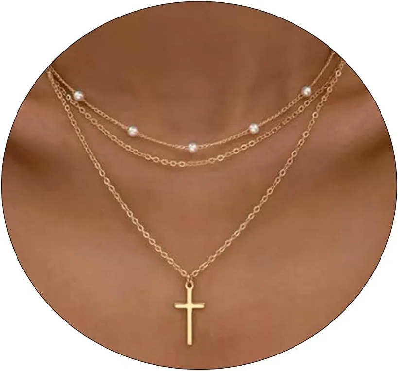 VIROMY Dainty Gold Necklace for Women 14K Gold Plated Layered Satellite Necklaces Trible Layering Paper Clip Chain Link Necklace Everyday Jewelry