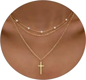 VIROMY Dainty Gold Necklace for Women 14K Gold Plated Layered Satellite Necklaces Trible Layering Paper Clip Chain Link Necklace Everyday Jewelry