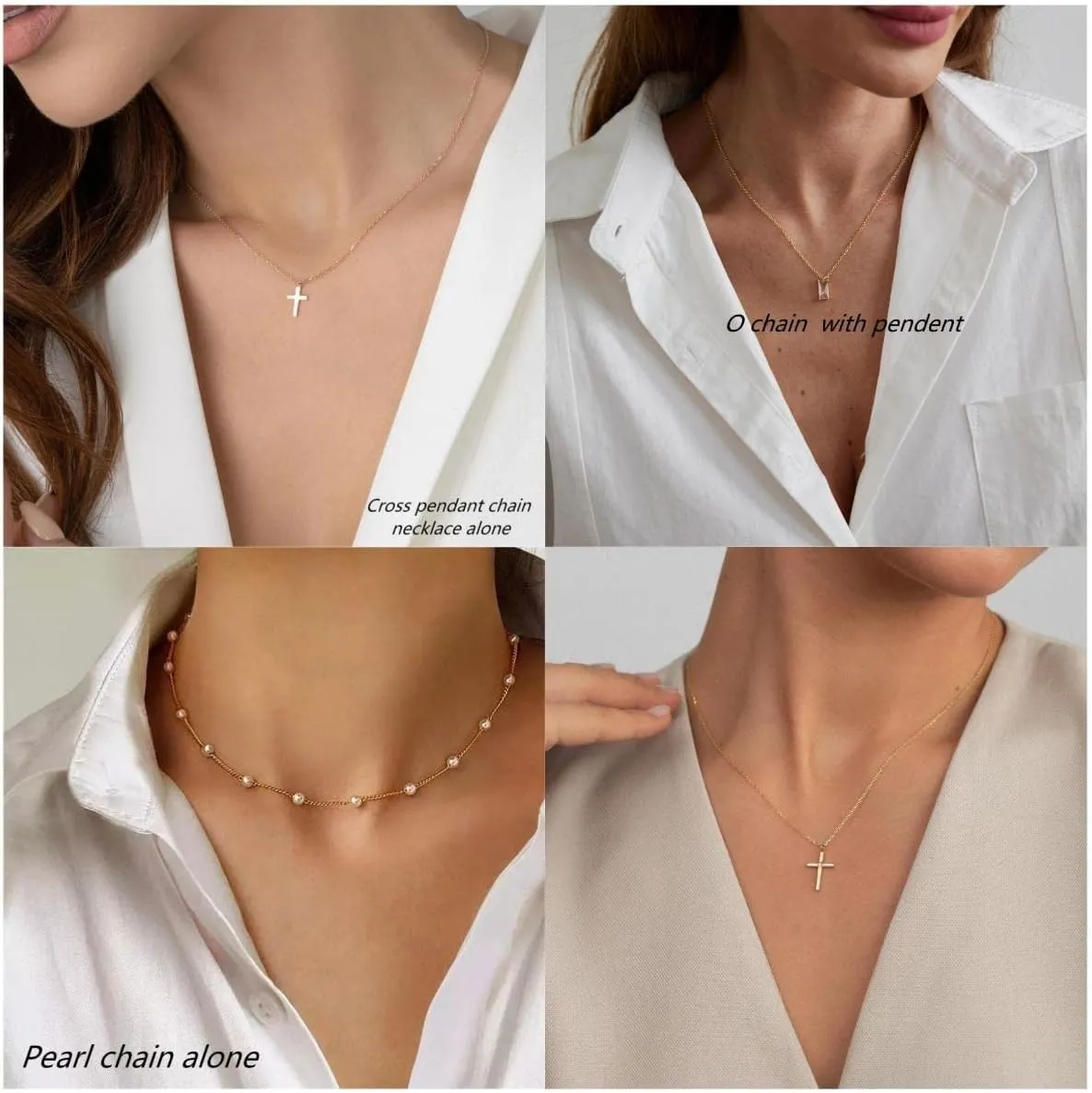 VIROMY Dainty Gold Necklace for Women 14K Gold Plated Layered Satellite Necklaces Trible Layering Paper Clip Chain Link Necklace Everyday Jewelry