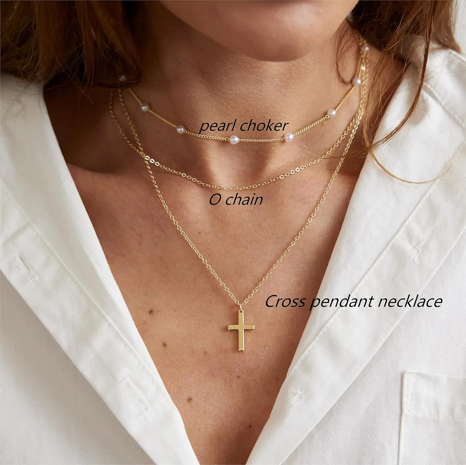VIROMY Dainty Gold Necklace for Women 14K Gold Plated Layered Satellite Necklaces Trible Layering Paper Clip Chain Link Necklace Everyday Jewelry