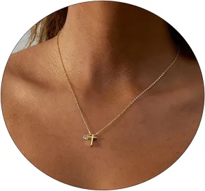 VIROMY Gold Cross Necklace for Women 14K Gold Plated Cute Sidways Cross Pendant Choker Necklaces Simple Trendy Everyday Jewelry for Women