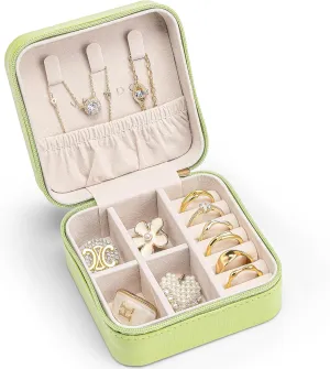 Vlando Small Travel Jewelry Box Organizer - Girls Women Gift Rings Earrings Necklaces Jewelry Storage Display Case Green