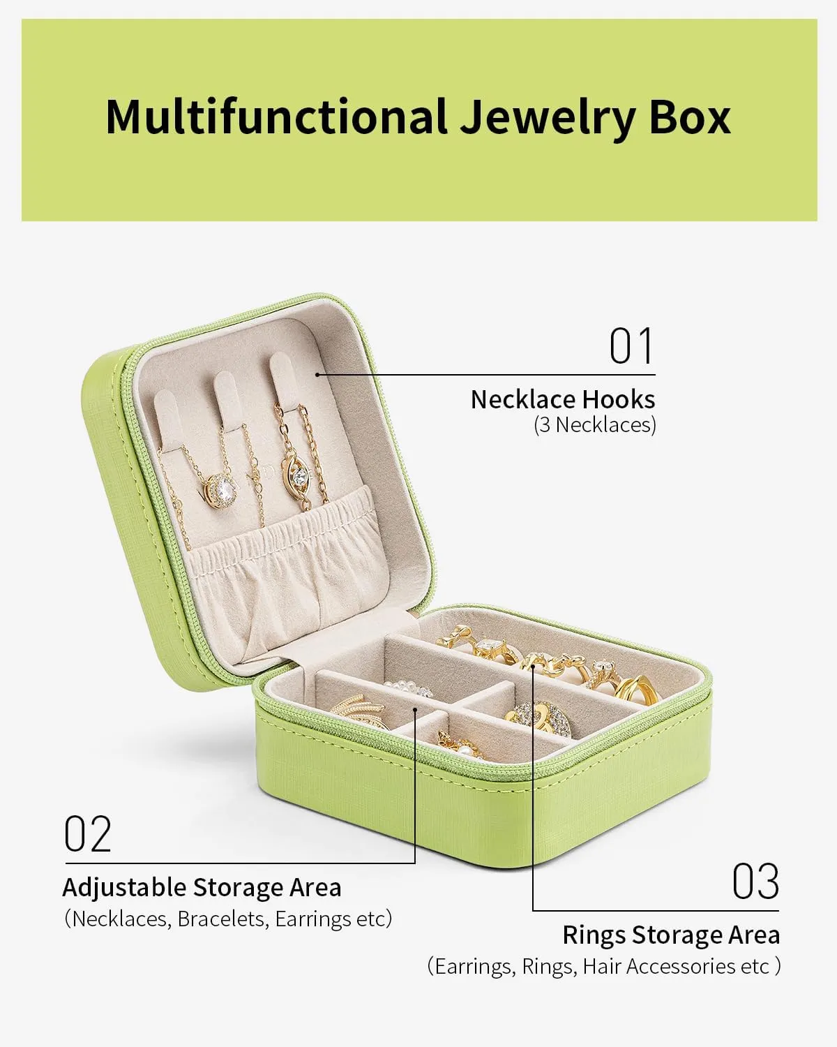 Vlando Small Travel Jewelry Box Organizer - Girls Women Gift Rings Earrings Necklaces Jewelry Storage Display Case Green