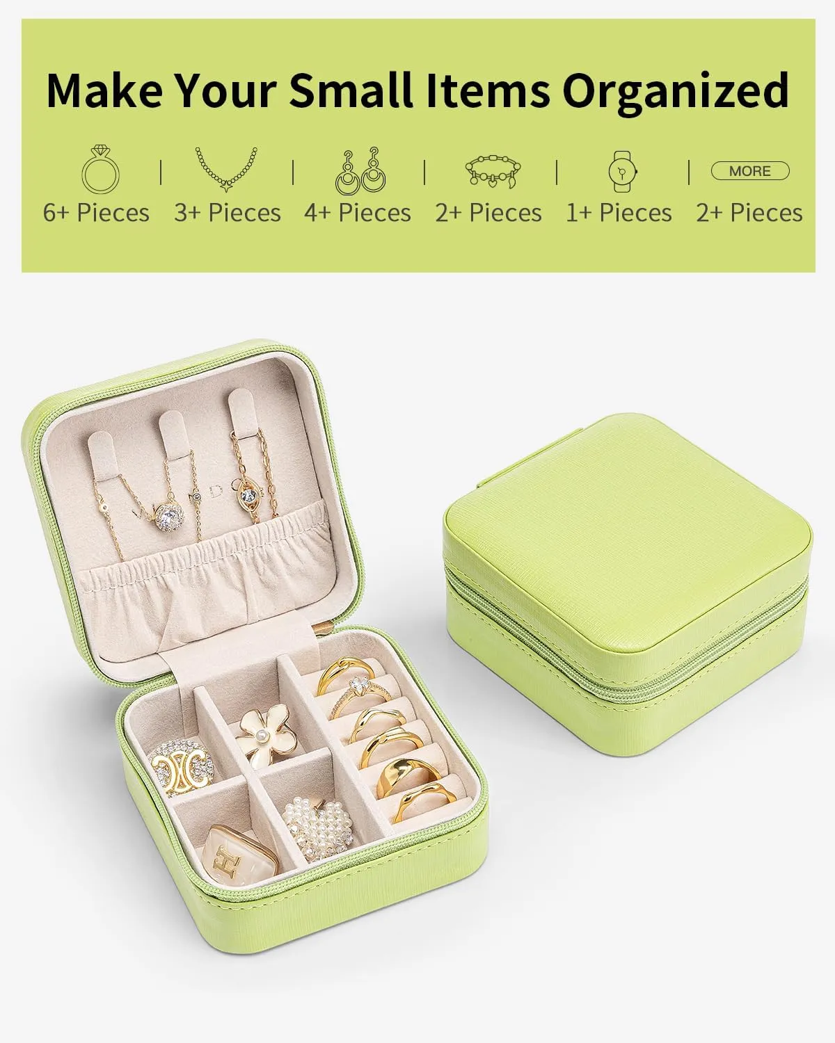 Vlando Small Travel Jewelry Box Organizer - Girls Women Gift Rings Earrings Necklaces Jewelry Storage Display Case Green