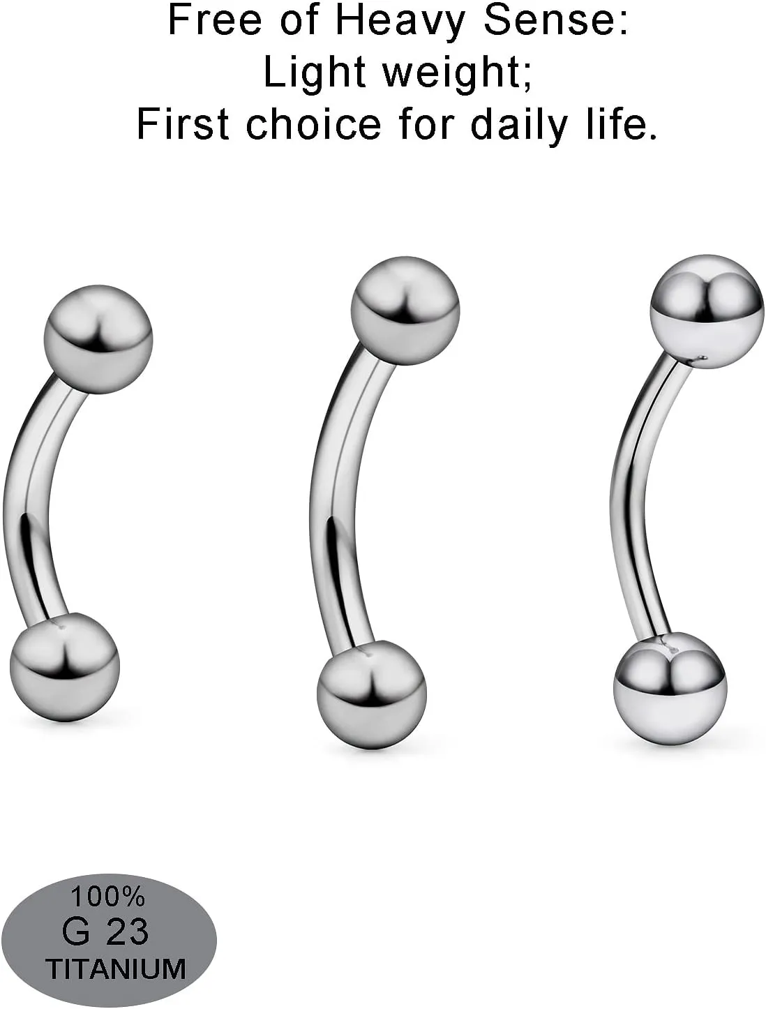Vsnnsns 14G 16G Eyebrow Piercing Jewelry G23 Titanium Curved Barbell Eyebrow Ring Vertical Labret Lip Jewelry Rook Daith Earrings Piercing Jewelry for Women Men 6mm 8mm 10mm 12mm 14mm 16mm
