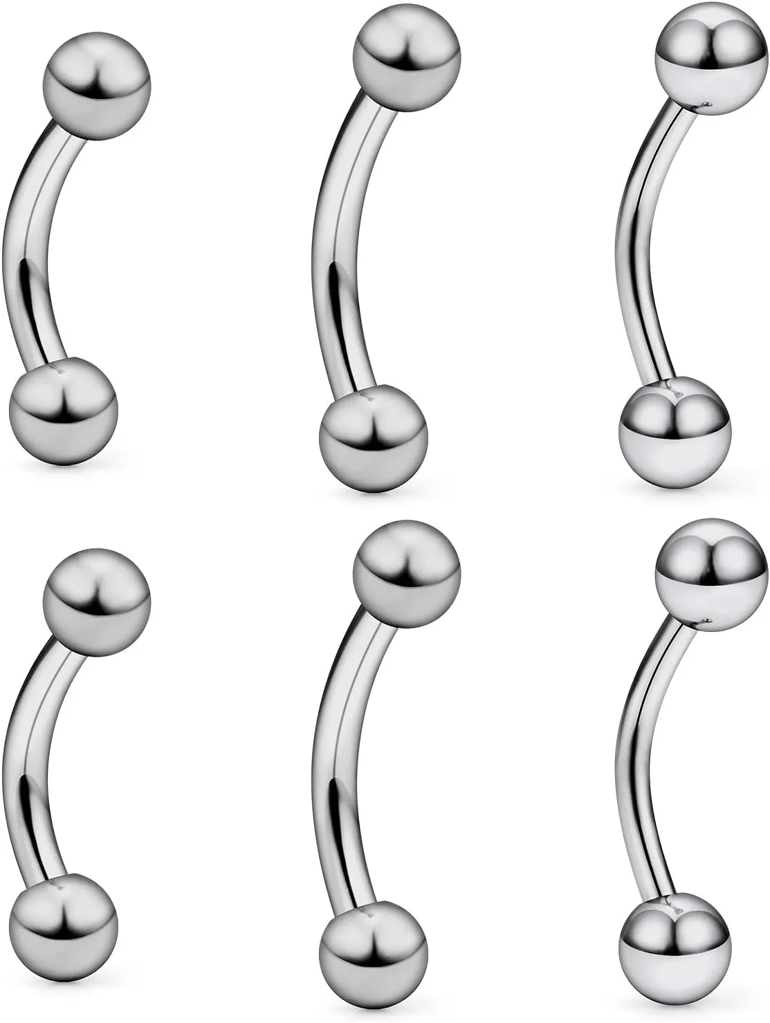 Vsnnsns 14G 16G Eyebrow Piercing Jewelry G23 Titanium Curved Barbell Eyebrow Ring Vertical Labret Lip Jewelry Rook Daith Earrings Piercing Jewelry for Women Men 6mm 8mm 10mm 12mm 14mm 16mm