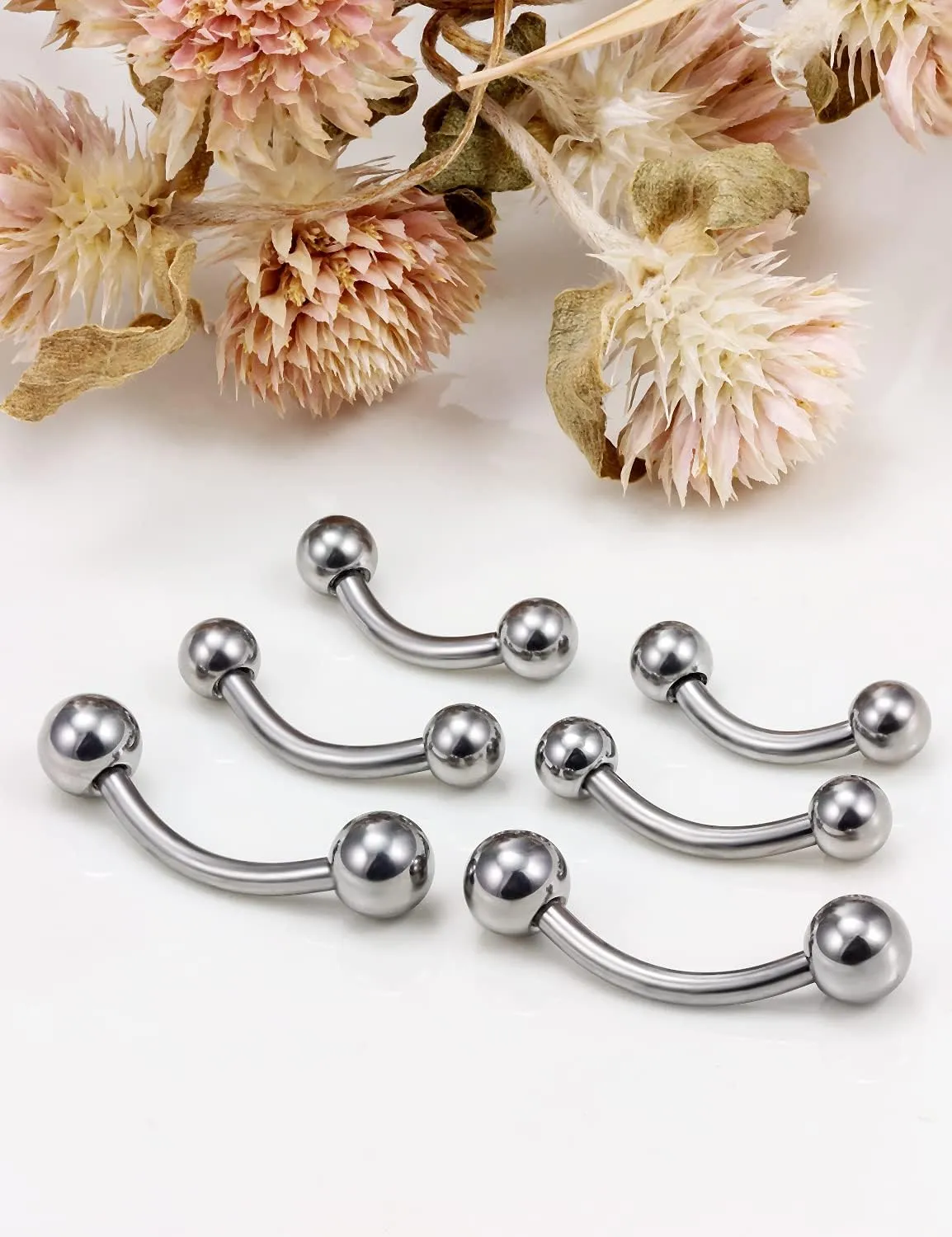 Vsnnsns 14G 16G Eyebrow Piercing Jewelry G23 Titanium Curved Barbell Eyebrow Ring Vertical Labret Lip Jewelry Rook Daith Earrings Piercing Jewelry for Women Men 6mm 8mm 10mm 12mm 14mm 16mm