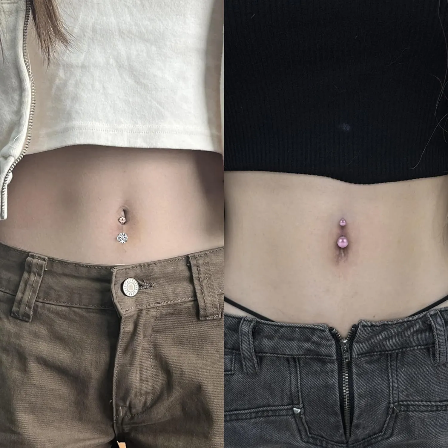Vsnnsns 14G Belly Button Ring Piercing Jewelry 316L Stainless Surgical Steel Heart CZ Opal Butterfly Navel Rings Reverse Belly Button Ring Navel Piercing Jewelry for Women Men Hypoallergenic
