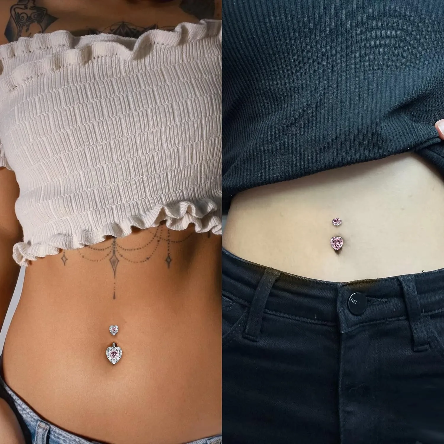 Vsnnsns 14G Belly Button Ring Piercing Jewelry 316L Stainless Surgical Steel Heart CZ Opal Butterfly Navel Rings Reverse Belly Button Ring Navel Piercing Jewelry for Women Men Hypoallergenic