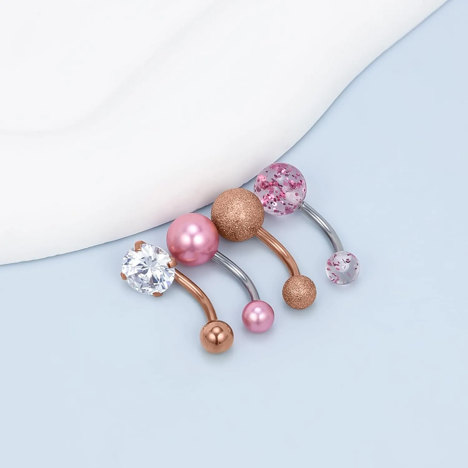 Vsnnsns 14G Belly Button Ring Piercing Jewelry 316L Stainless Surgical Steel Heart CZ Opal Butterfly Navel Rings Reverse Belly Button Ring Navel Piercing Jewelry for Women Men Hypoallergenic