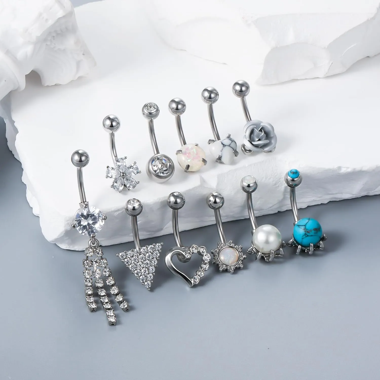 Vsnnsns 14G Dangle Belly Button Ring Piercing Jewelry 316L Stainless Surgical Steel Navel Rings Cubic Zirconia Heart Flower CZ Dangling Belly Button Ring Piercing Jewelry for Women 14 Gauge