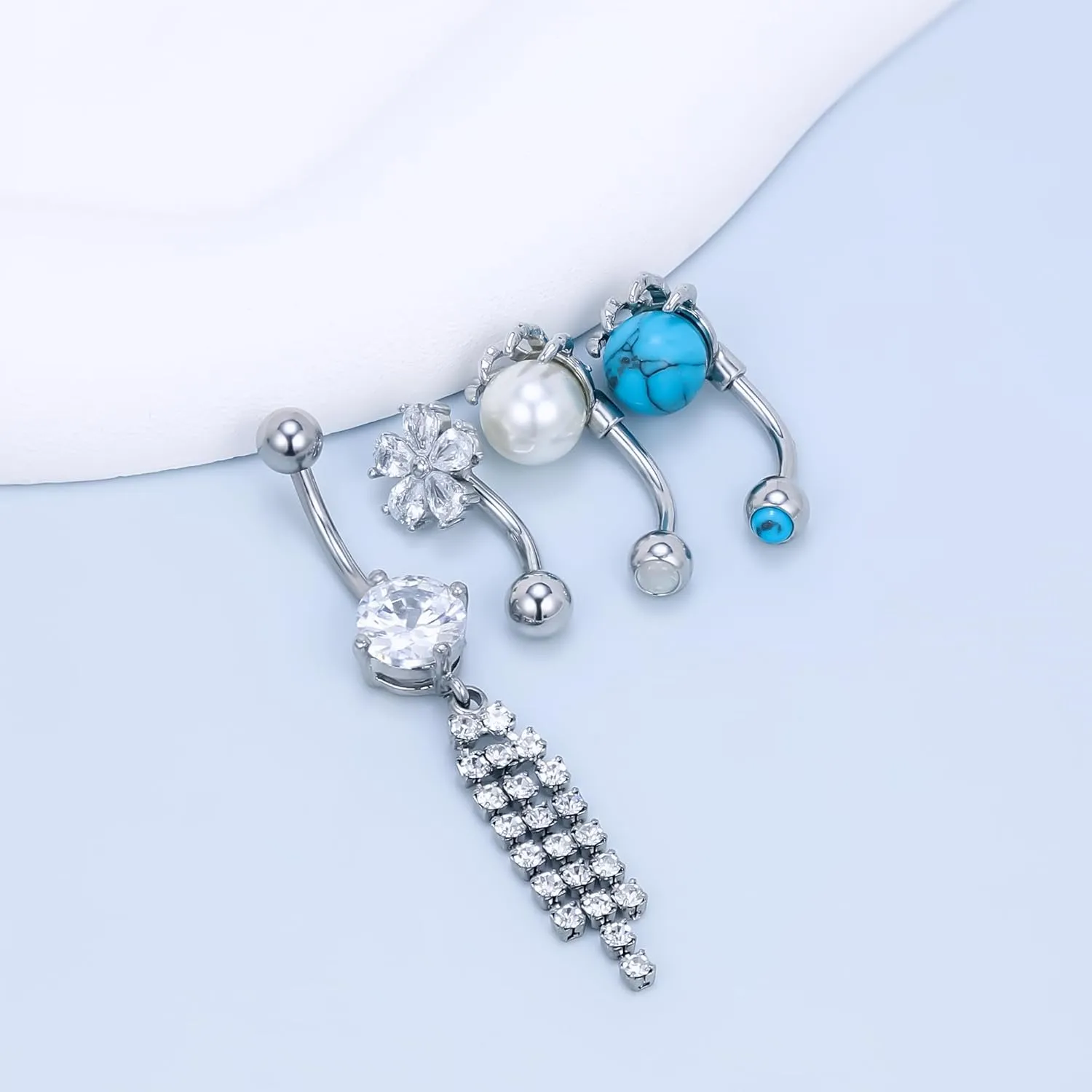 Vsnnsns 14G Dangle Belly Button Ring Piercing Jewelry 316L Stainless Surgical Steel Navel Rings Cubic Zirconia Heart Flower CZ Dangling Belly Button Ring Piercing Jewelry for Women 14 Gauge