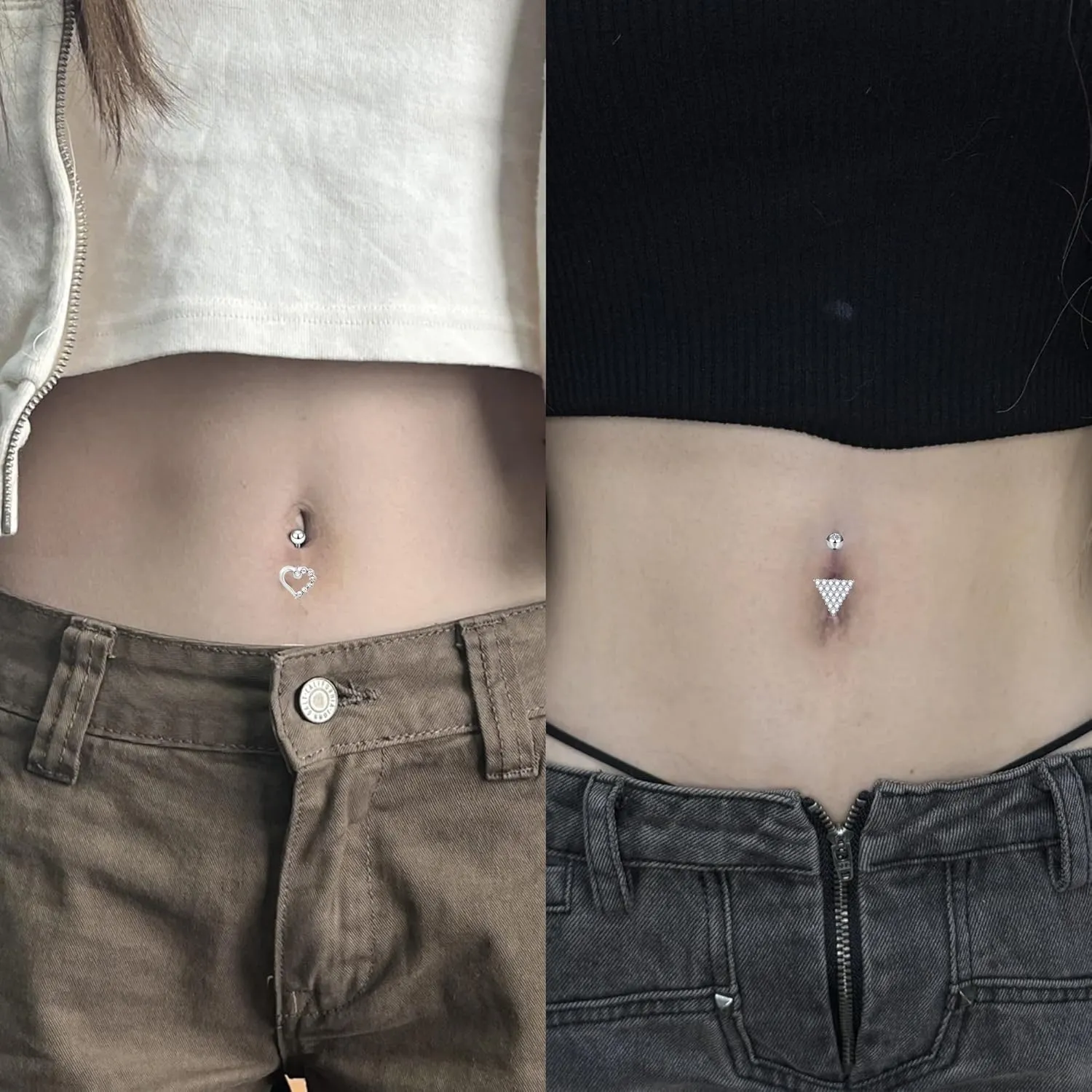 Vsnnsns 14G Dangle Belly Button Ring Piercing Jewelry 316L Stainless Surgical Steel Navel Rings Cubic Zirconia Heart Flower CZ Dangling Belly Button Ring Piercing Jewelry for Women 14 Gauge