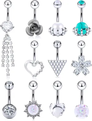 Vsnnsns 14G Dangle Belly Button Ring Piercing Jewelry 316L Stainless Surgical Steel Navel Rings Cubic Zirconia Heart Flower CZ Dangling Belly Button Ring Piercing Jewelry for Women 14 Gauge