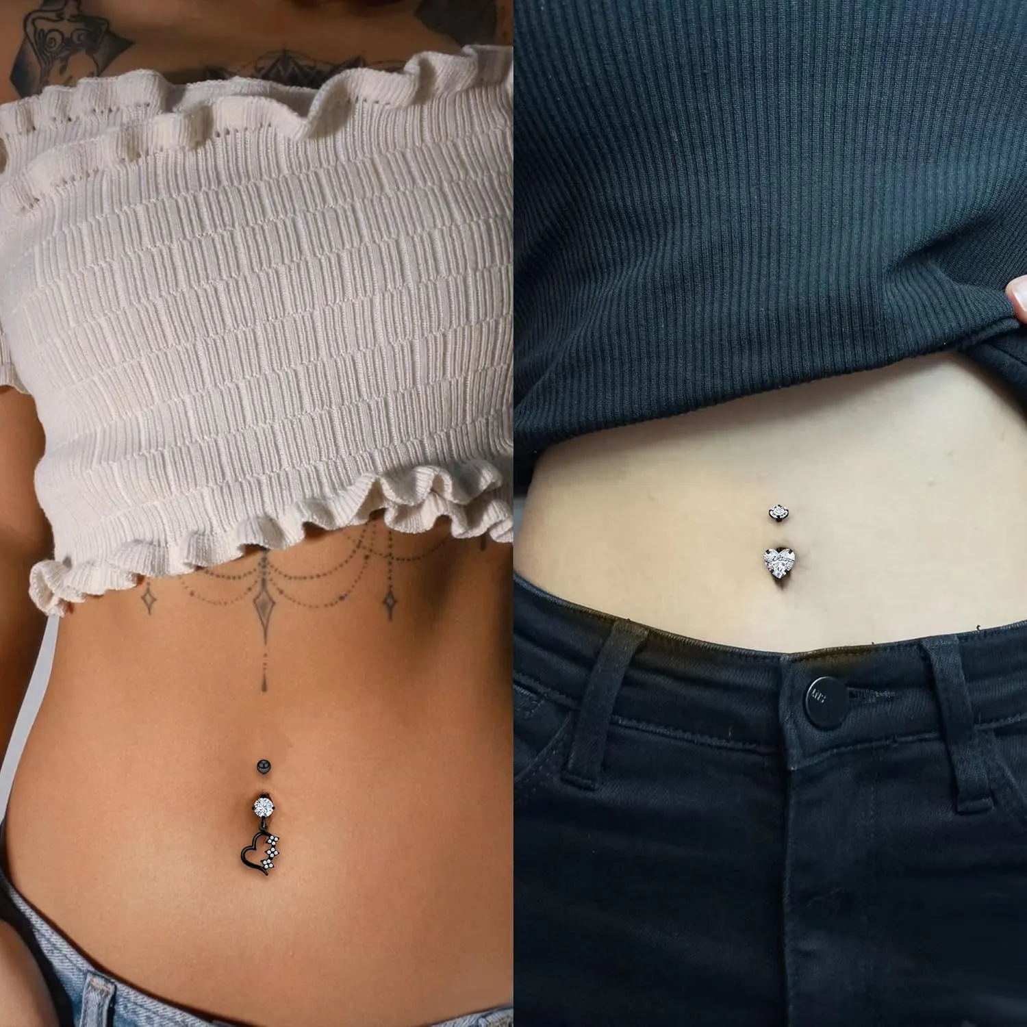 Vsnnsns 14G Dangle Belly Button Ring Piercing Jewelry 316L Stainless Surgical Steel Snake Heart Butterfly Flower Diamond CZ Navel Rings Dangling Belly Button Ring Piercing Jewelry for Women 14 Gauge