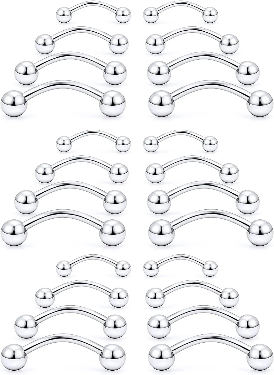 Vsnnsns 20G 16G 14G 12G Eyebrow Piercing Jewelry Surgical Steel Curved Barbell Eyebrow Ring Vertical Labret Lip Jewelry Rook Daith Earrings Piercing Jewelry for Women Men 6mm 8mm 10mm 12mm 14mm