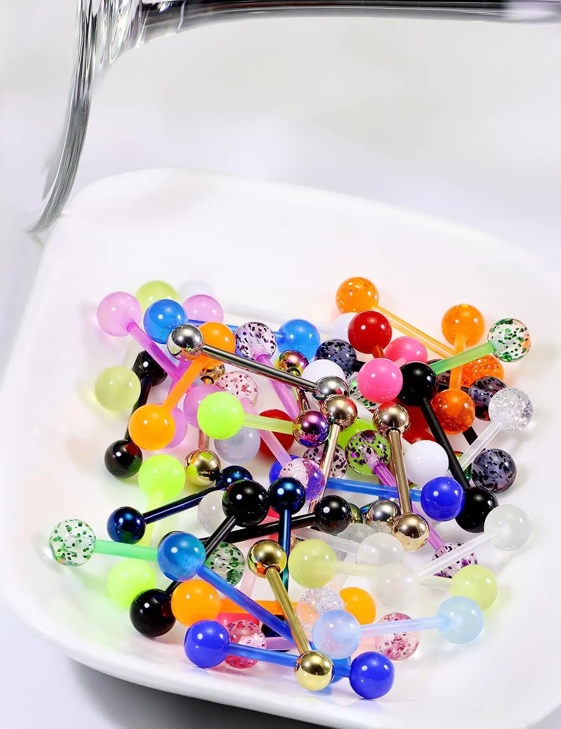 Vsnnsns 24 Pairs 14G Tongue Rings Nipple Piercing Jewelry Surgical Steel Straight Barbell Tongue Rings Glow in Dark Nipple Piercing Jewelry for Women Men 14 Gauge 14MM 16MM