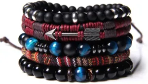 WAINIS Braided Leather Bracelets for Men Women Wrap Tiger Eye Lava Rock Beads Bracelet Woven Ethnic Tribal Rope Wristbands Bracelets Set Adjustable