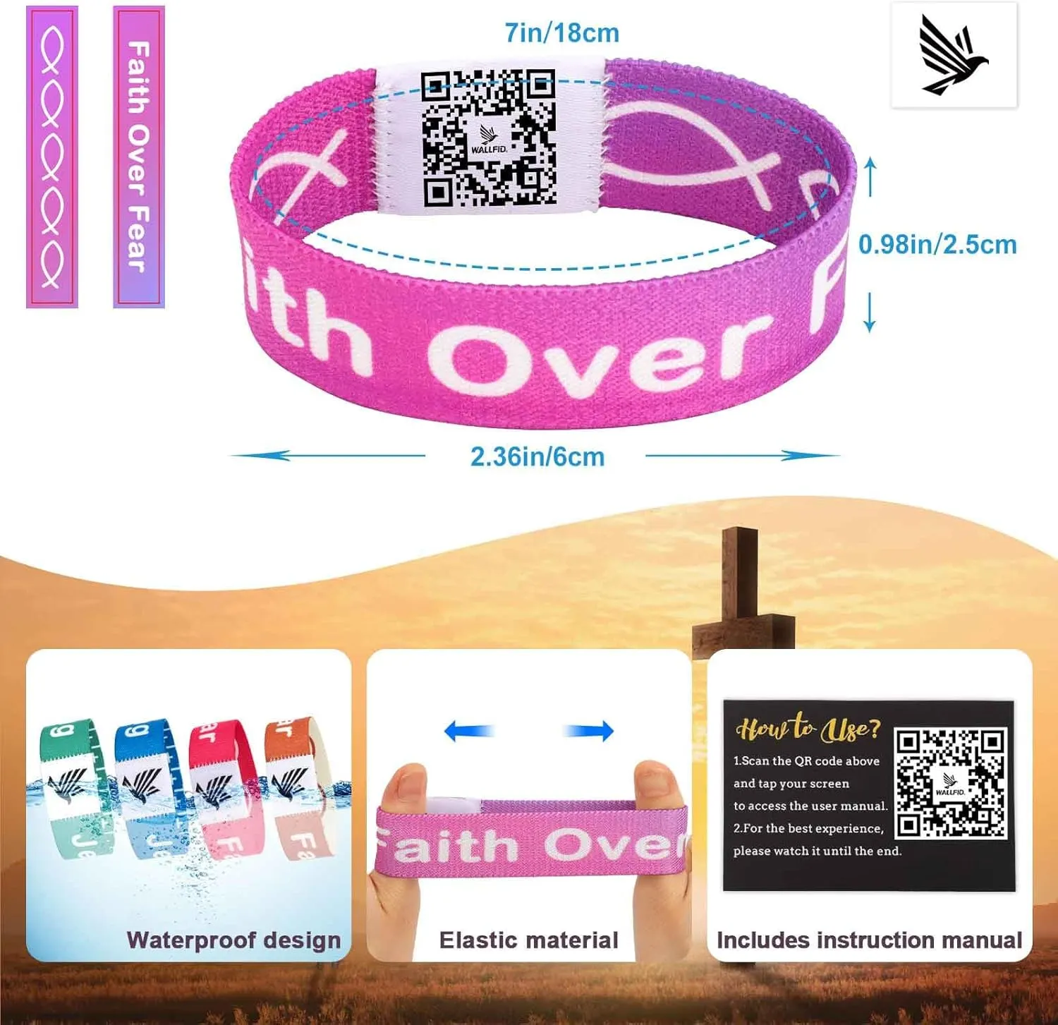 WALLFID 2 Pieces Set,Bible Verse Bracelets,Hang Loose Bands,Jesus Bracelets,Christian Bracelet,Phone Recognition,Perfect for Most Adult Men,Women (Blue,Medium)
