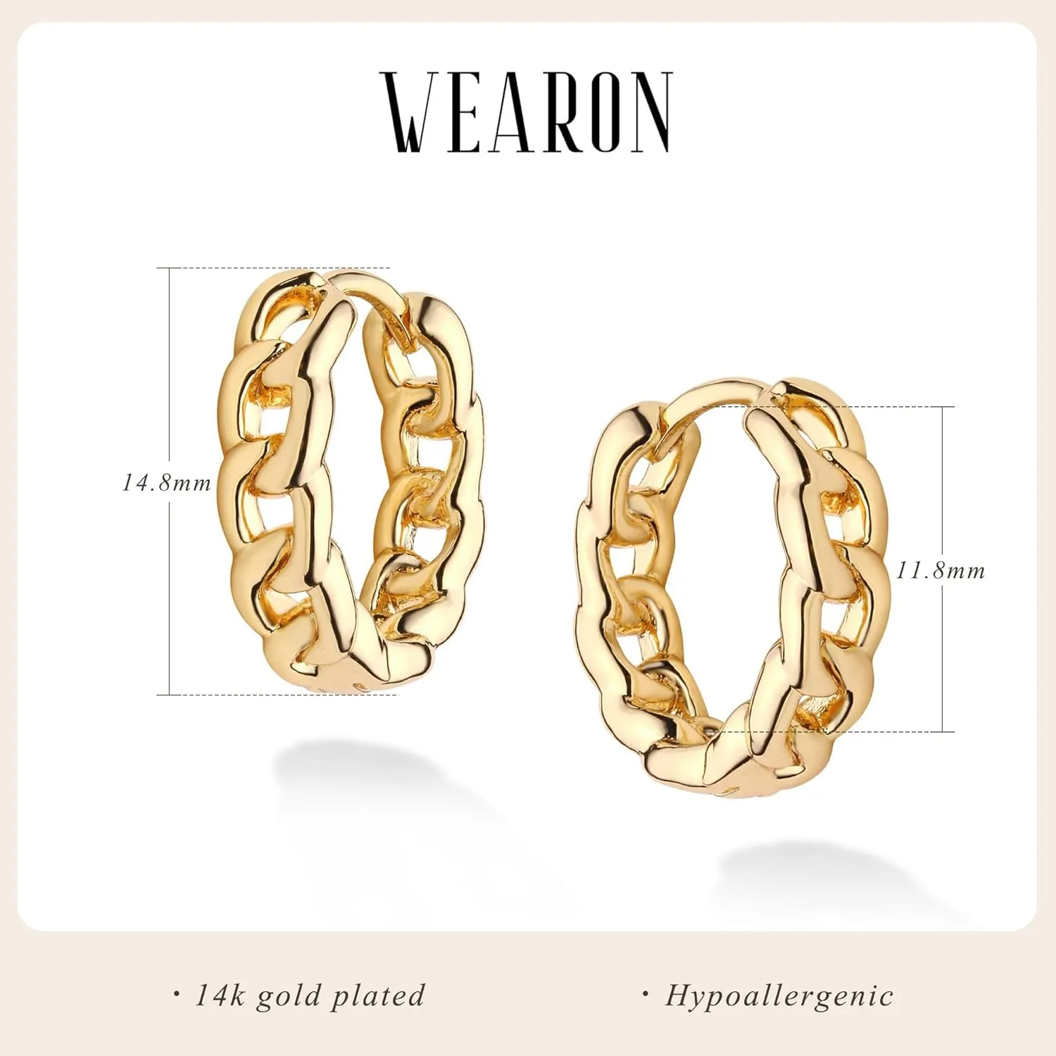 WEARON 14K Gold Plated Huggie Earrings for Women Personality Simplicity Twisted Chain Hoop Earrings Hypoallergenic Designer Ear Rings Fashion Jewelry Hollow Out Earrings