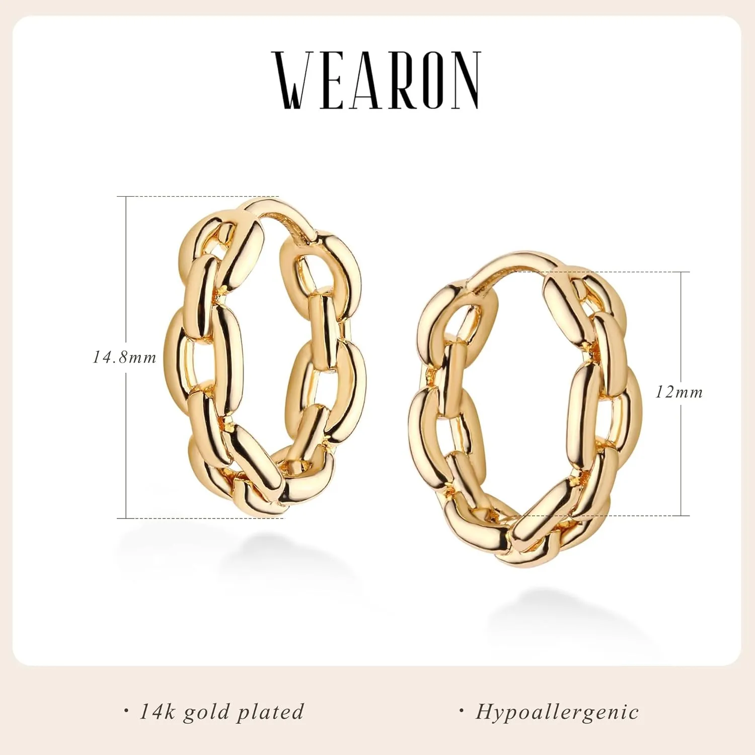 WEARON 14K Gold Plated Huggie Earrings for Women Personality Simplicity Twisted Chain Hoop Earrings Hypoallergenic Designer Ear Rings Fashion Jewelry Hollow Out Earrings