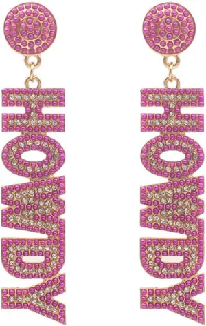 Western Cowgirl HOWDY Earrings Glitter Rhinestone Disco Handmade Crystal Beaded Howdy Dangle Earrings Nashville Rodeo Party Outfits Jewelry for Women