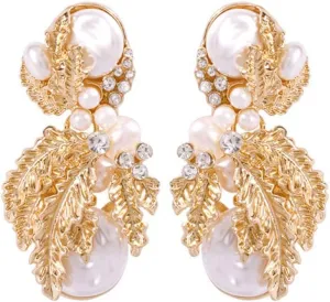 Wiwpar Pearl Drop Statement Earrings Gold Fashion Pearl Geometric Dangle Earrings Rhinestone Pearl Drop Stud Earrings for Women