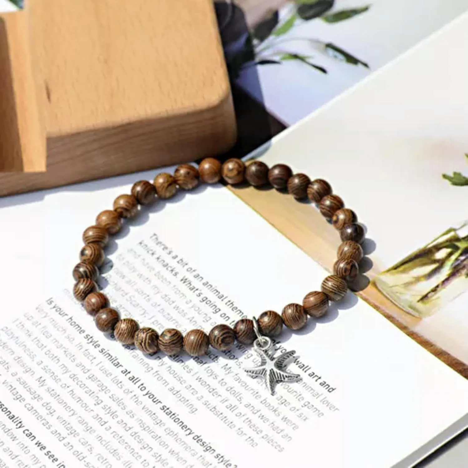 Women Men Wood Pendent Beaded Yoga Chakra Prayer Mala Buddha Bracelets Gift-Star