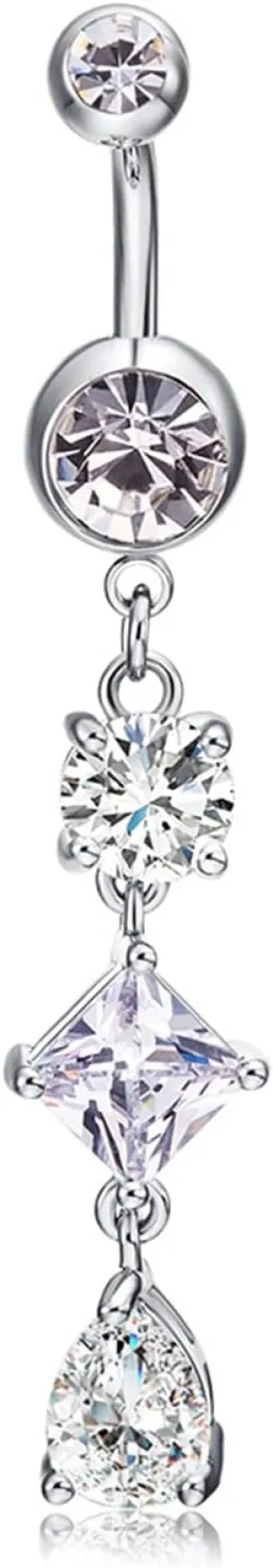 Women's Belly Rings, Stainless Steel Geometric Cubic Zirconia Navel Rings for Women, White 5.31G