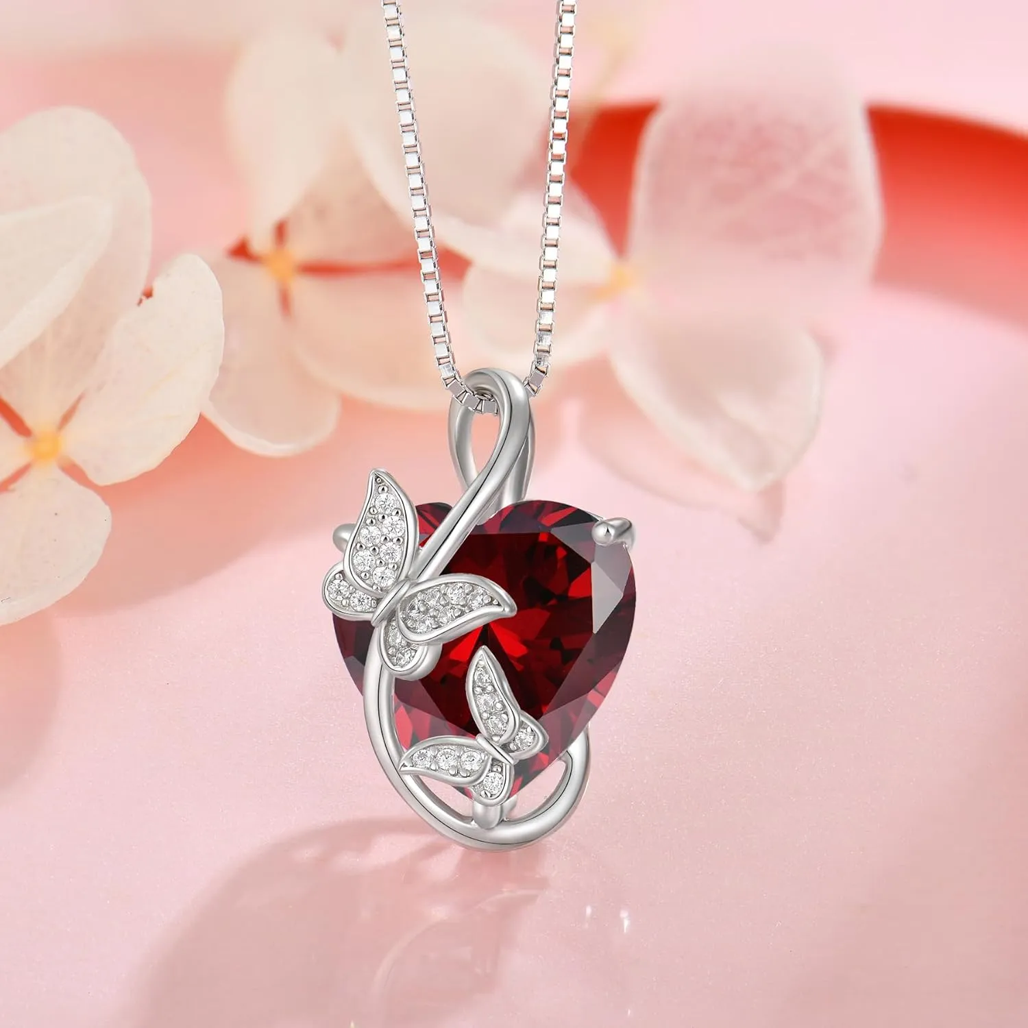 Women's Butterfly Heart Birthstone Pendant Necklaces 925 Sterling Silver 5A Cubic Zirconia Jewelry Gifts,Christmas Anniversary Birthday Gifts for Her