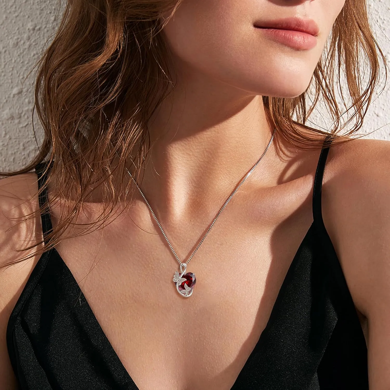 Women's Butterfly Heart Birthstone Pendant Necklaces 925 Sterling Silver 5A Cubic Zirconia Jewelry Gifts,Christmas Anniversary Birthday Gifts for Her