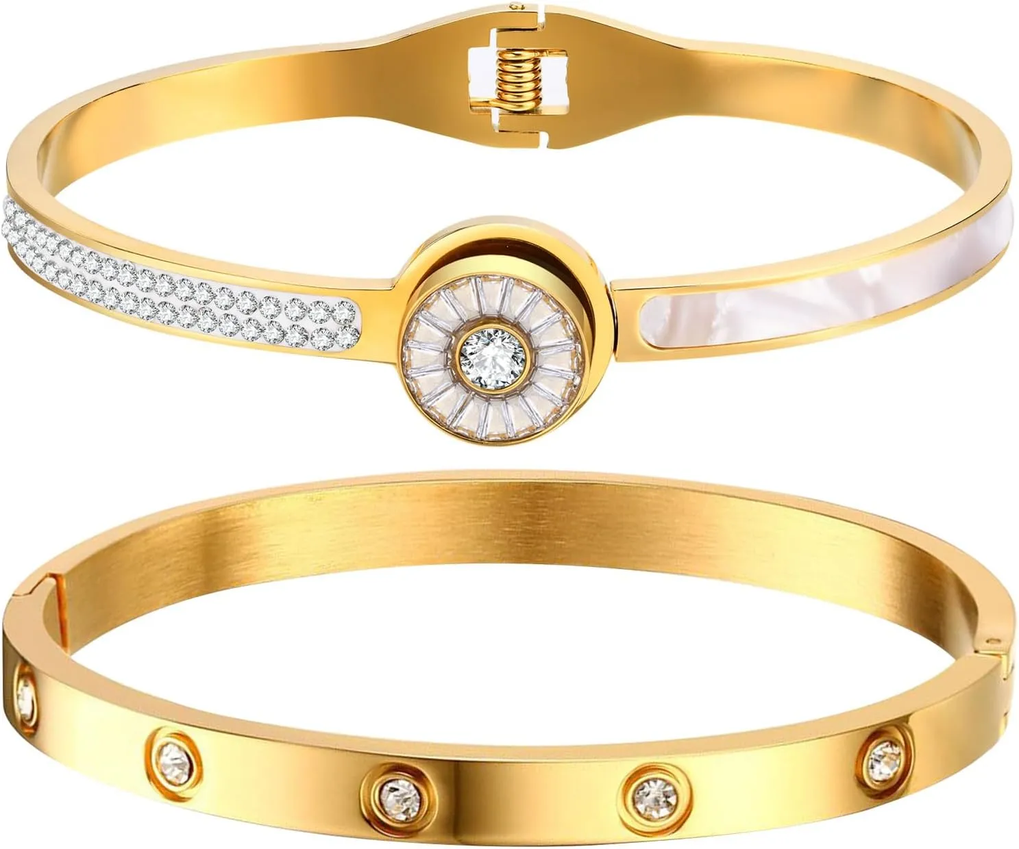 Womens Stackable Gold Bracelets Jewelry - 18K Gold Plated Friendship Bangle Bracelets Non Tarnish, Cubic Zirconia Tennis Bracelet Set Gift,Christmas Valentines Birthday Gifts for Women Girlfriend