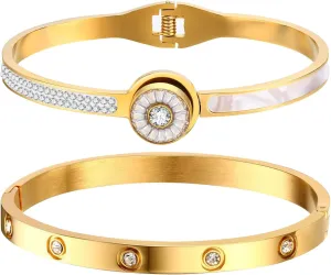 Womens Stackable Gold Bracelets Jewelry - 18K Gold Plated Friendship Bangle Bracelets Non Tarnish, Cubic Zirconia Tennis Bracelet Set Gift,Christmas Valentines Birthday Gifts for Women Girlfriend