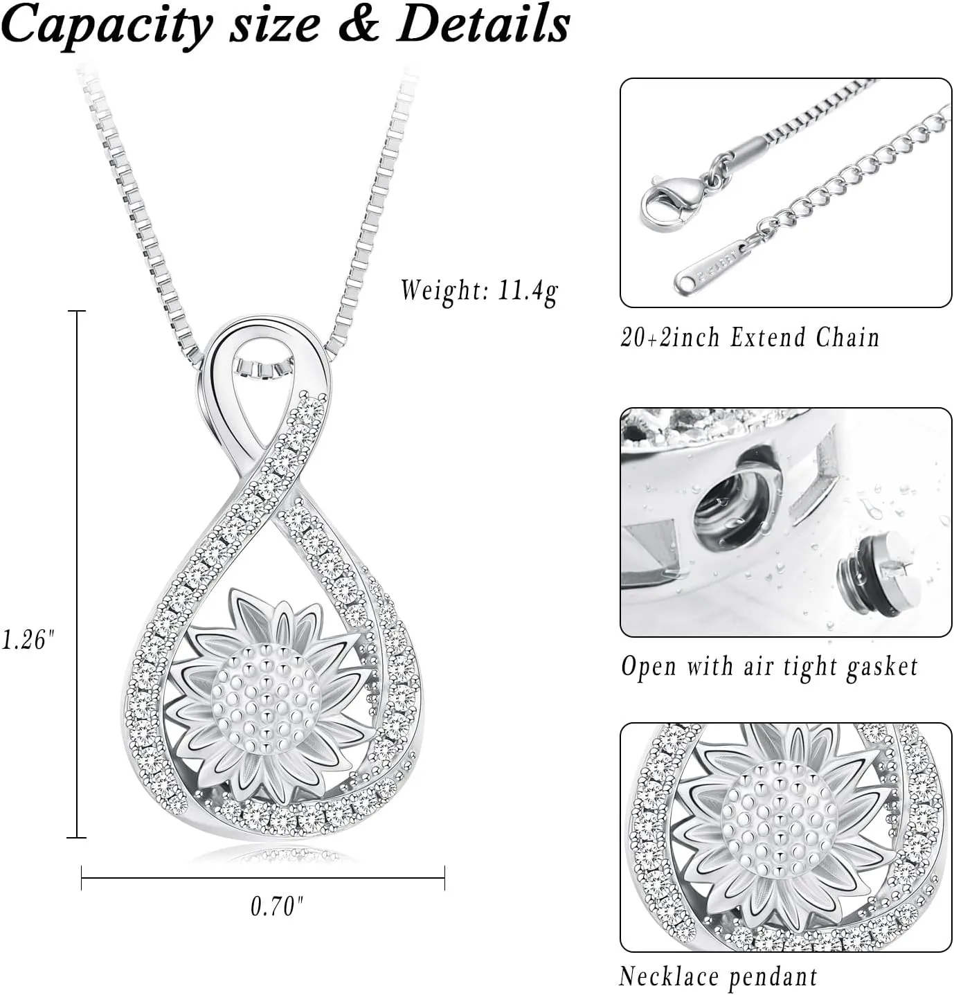 XSMZB Cremation Jewelry for Ashes Infinity Urn Necklaces for Ashes Pendant Locket Keepsake Memorial Jewelry for Urns