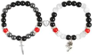 Y2K Matching Friendship Star Rose Guitar Pendant Bracelets for Couples Best Friends Cross Bracelets for Long Distance Boyfriend Girlfriend Couples Friends Jewelry Gifts