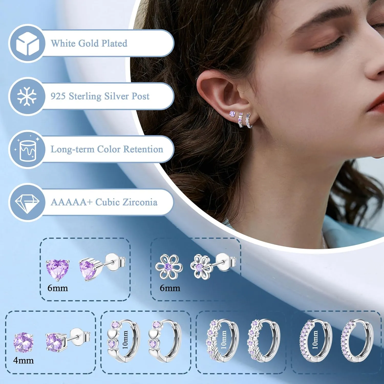 YADOCA    Earrings for Girls Women - Hypoallergenic Cute Kids Toddler Earrings - Cubic Zirconia Earrings Studs Hoop Set for Sensitive Ears