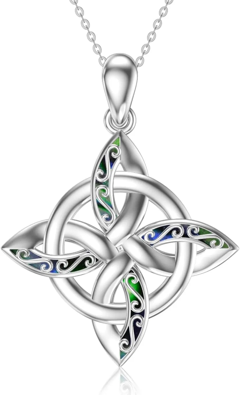 YAFEINI Witches Knot Necklace Sterling Silver Witch Knot Celtic Knot Pendant Necklaces Wiccan Witchy Pagan Jewelry Irish Gifts for Women Girls
