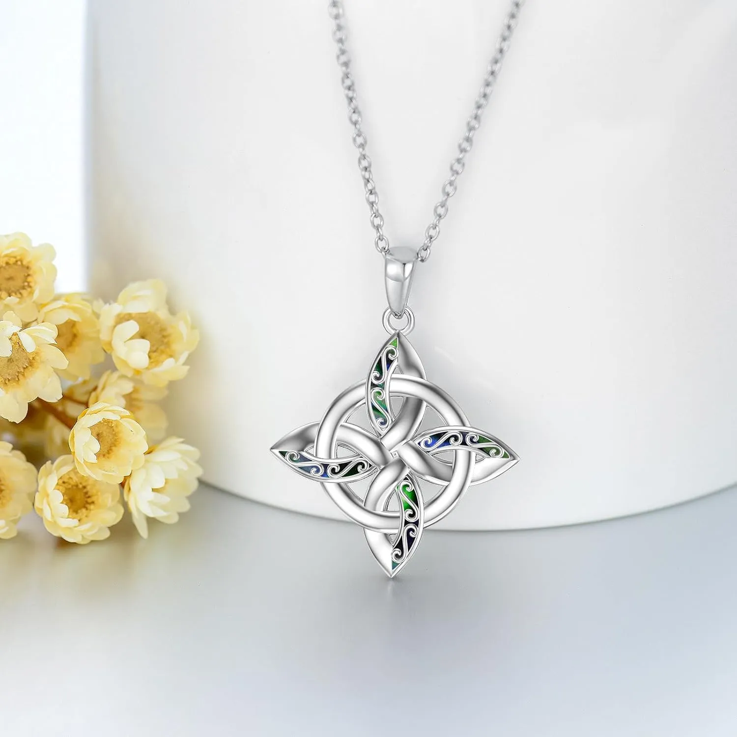 YAFEINI Witches Knot Necklace Sterling Silver Witch Knot Celtic Knot Pendant Necklaces Wiccan Witchy Pagan Jewelry Irish Gifts for Women Girls