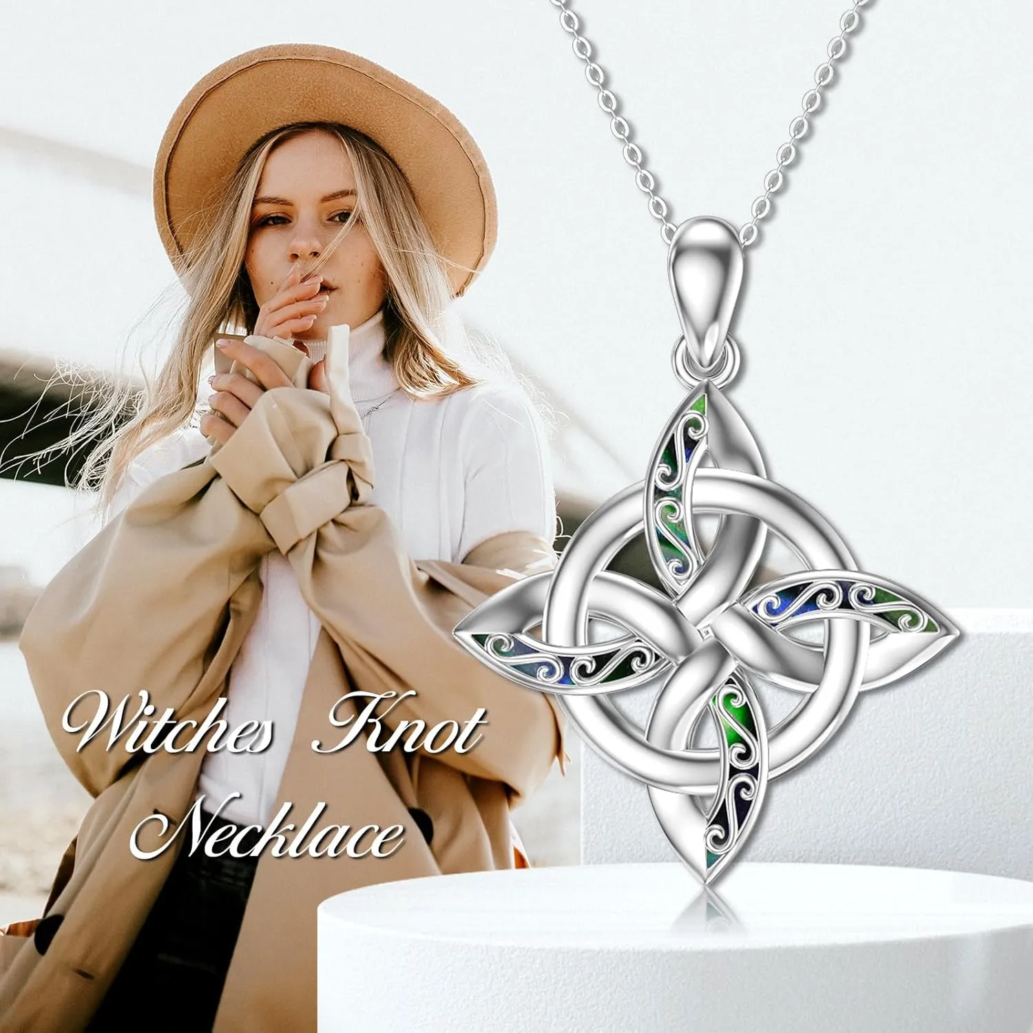 YAFEINI Witches Knot Necklace Sterling Silver Witch Knot Celtic Knot Pendant Necklaces Wiccan Witchy Pagan Jewelry Irish Gifts for Women Girls