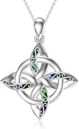 YAFEINI Witches Knot Necklace Sterling Silver Witch Knot Celtic Knot Pendant Necklaces Wiccan Witchy Pagan Jewelry Irish Gifts for Women Girls