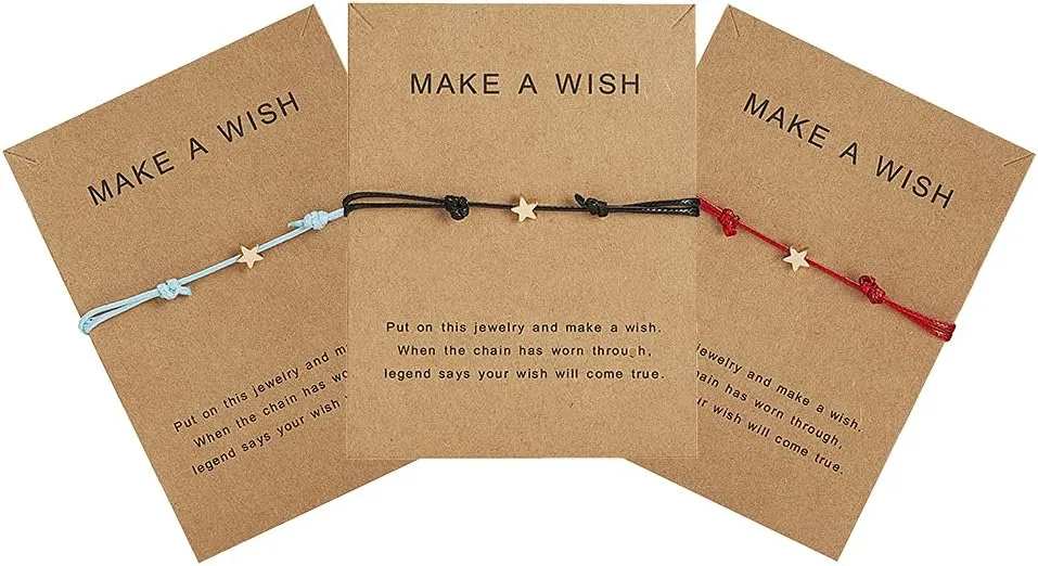 YALLNASL Make a Wish Friendship Bracelet Adjustable Braided Star Gold Bangle Bracelets for Women Christmas Birthday Gifts for Best Friend Bracelets for 3