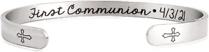 YANCHUN First Communion Gifts for Girls Boys Rosary Bracelet Holy Communion Cuff Bangle Bracelets for Women Silver Adjustable Bracelets Religious Gifts for First Communion