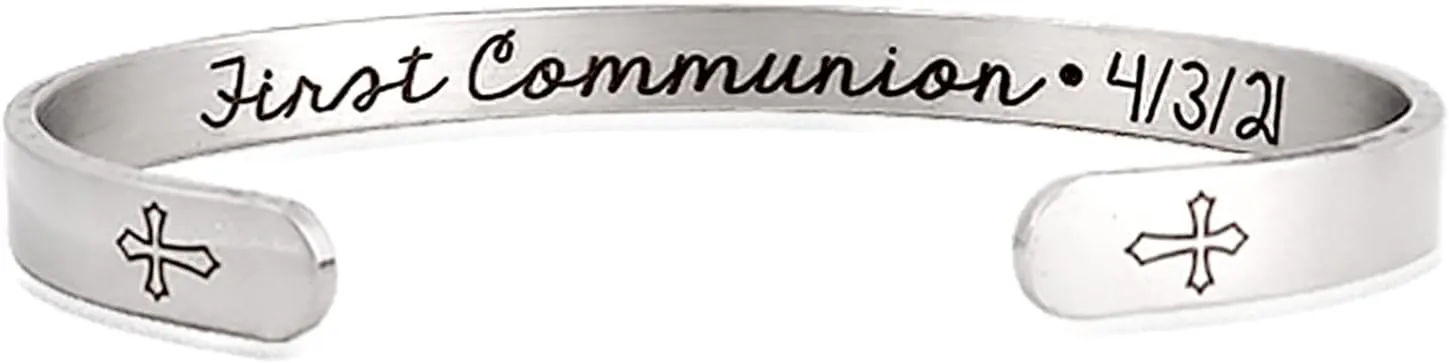 YANCHUN First Communion Gifts for Girls Boys Rosary Bracelet Holy Communion Cuff Bangle Bracelets for Women Silver Adjustable Bracelets Religious Gifts for First Communion
