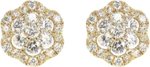 Yellow Gold Plated 925 Sterling Silver Flower Cluster Honey Comb Set Hip Hop Iced 5A Cz Lab Simulated Hypoallergenic Trendy Round Stud Screw Back Circle Earrings
