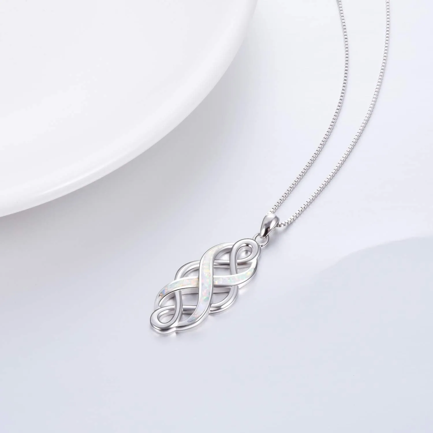 YFN Irish Celtic Knot Created Opal Pendant Necklace Sterling Silver Black Necklaces for Women Men 18"
