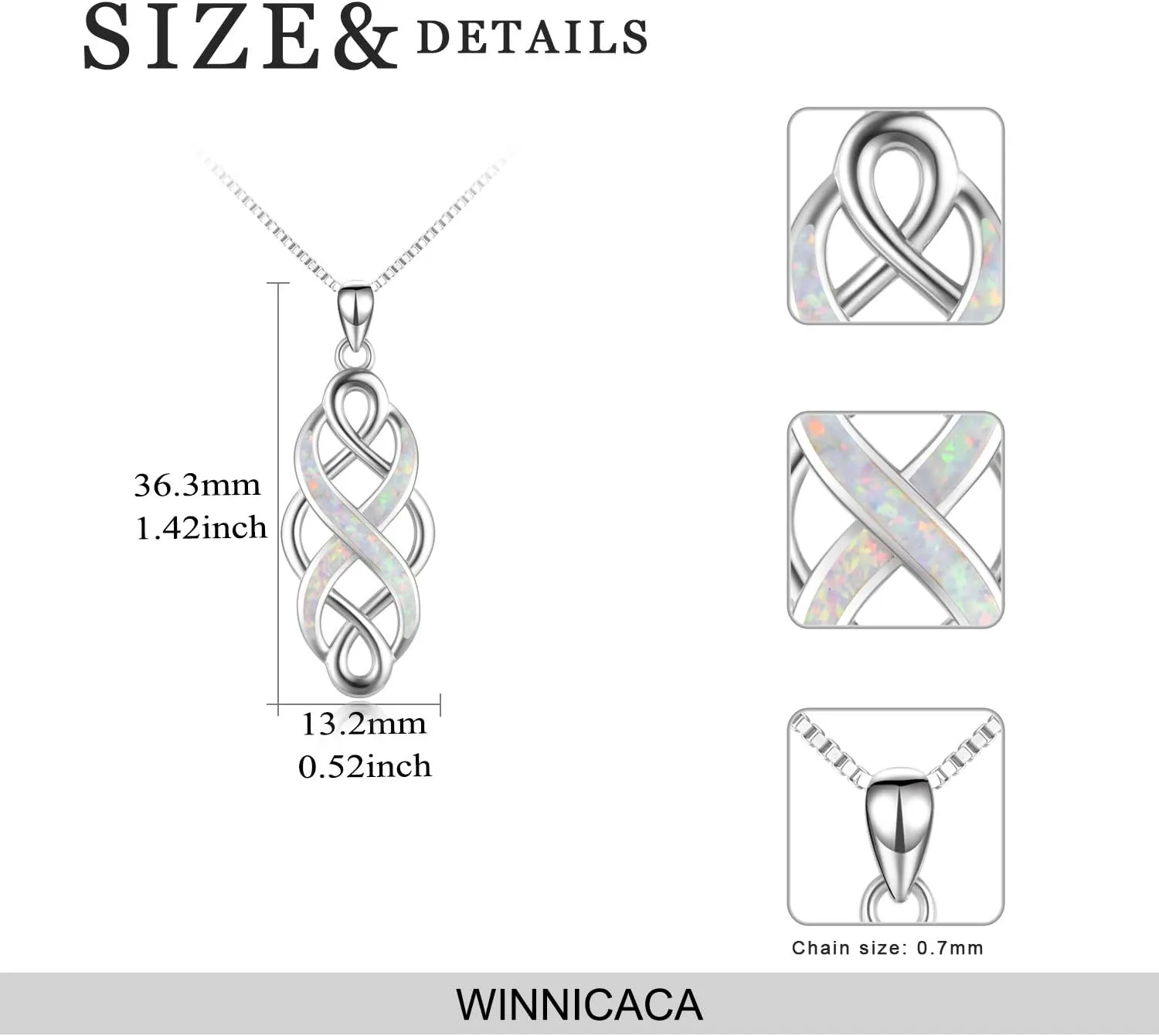 YFN Irish Celtic Knot Created Opal Pendant Necklace Sterling Silver Black Necklaces for Women Men 18"