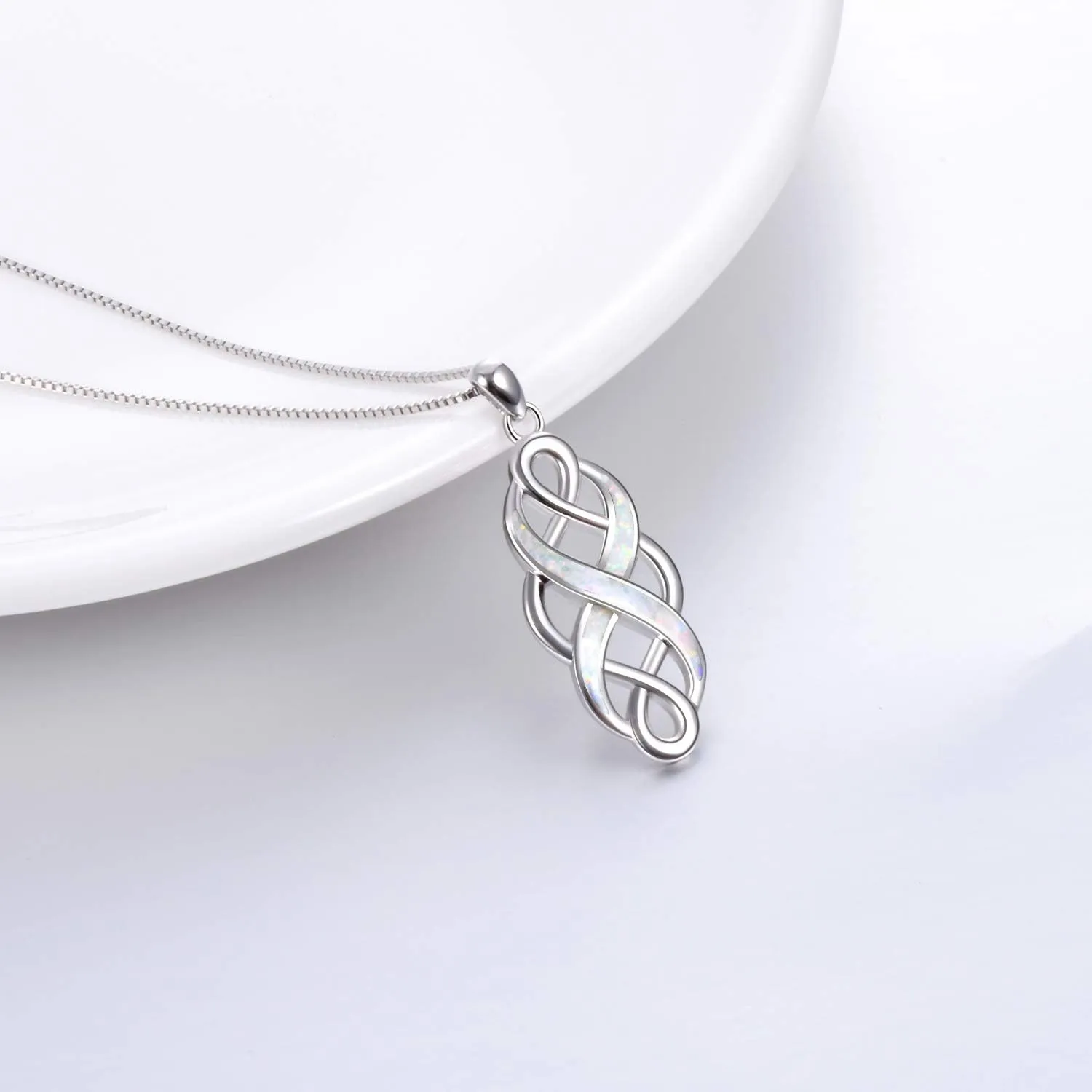 YFN Irish Celtic Knot Created Opal Pendant Necklace Sterling Silver Black Necklaces for Women Men 18"