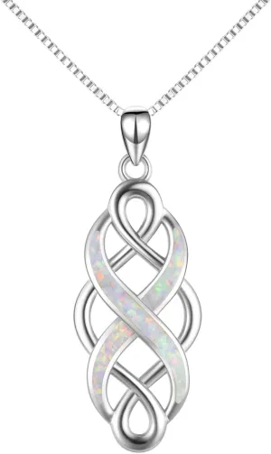 YFN Irish Celtic Knot Created Opal Pendant Necklace Sterling Silver Black Necklaces for Women Men 18"