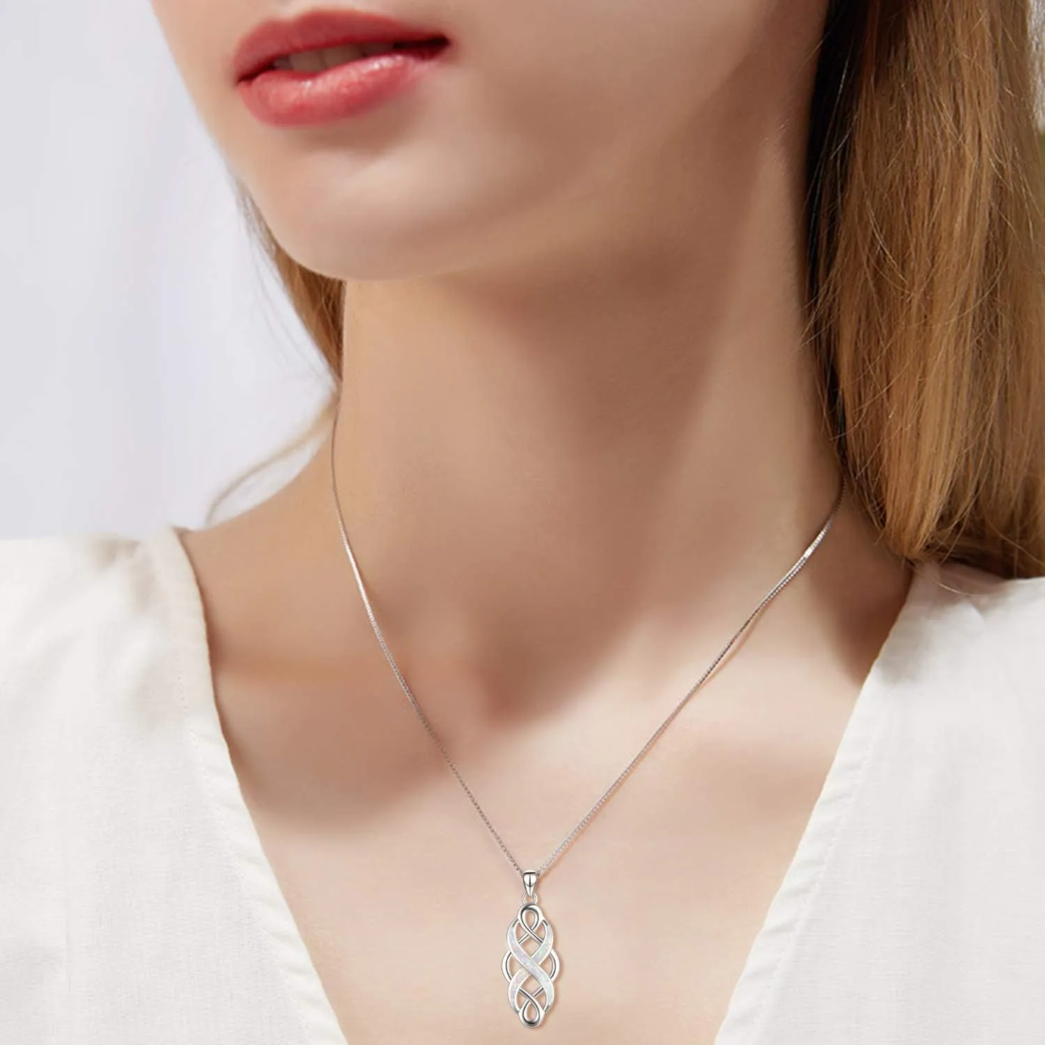 YFN Irish Celtic Knot Created Opal Pendant Necklace Sterling Silver Black Necklaces for Women Men 18"